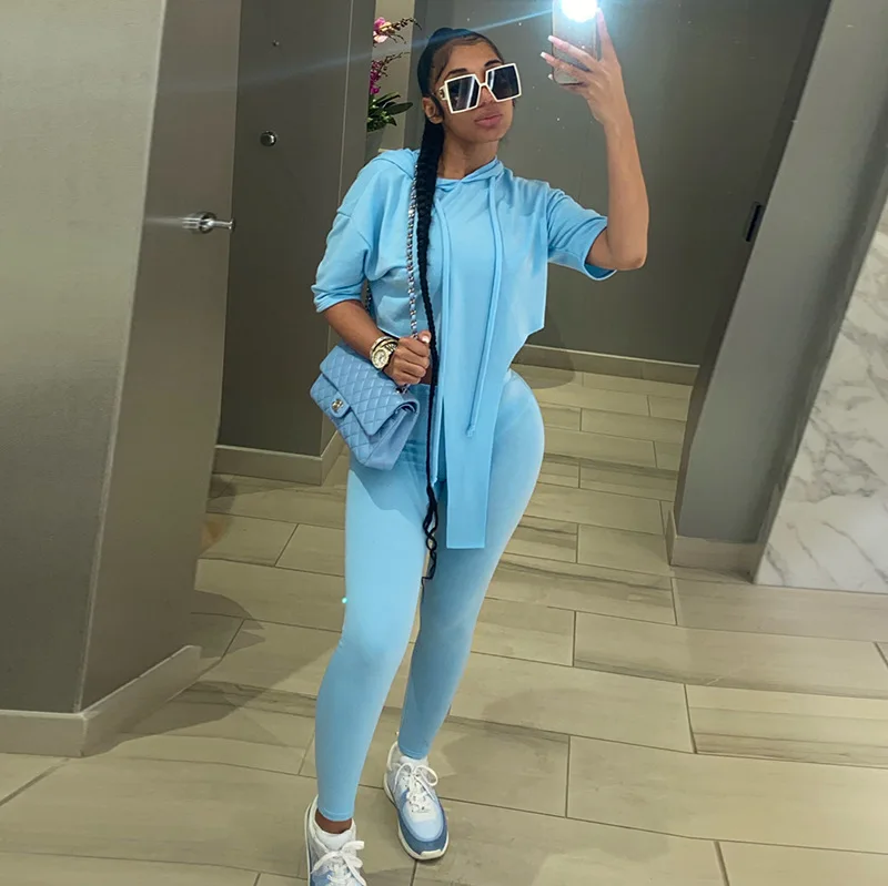 

M217 Trendy women's clothing summer 2021 solid two piece set tracksuit jogger Irregular hoodie top and pants set
