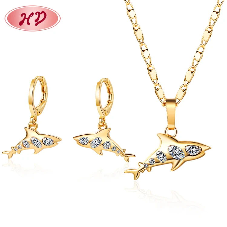 

Hengdian Free samples jewelry fashion 18k gold plated necklace pendant earring shark jewelry set for women