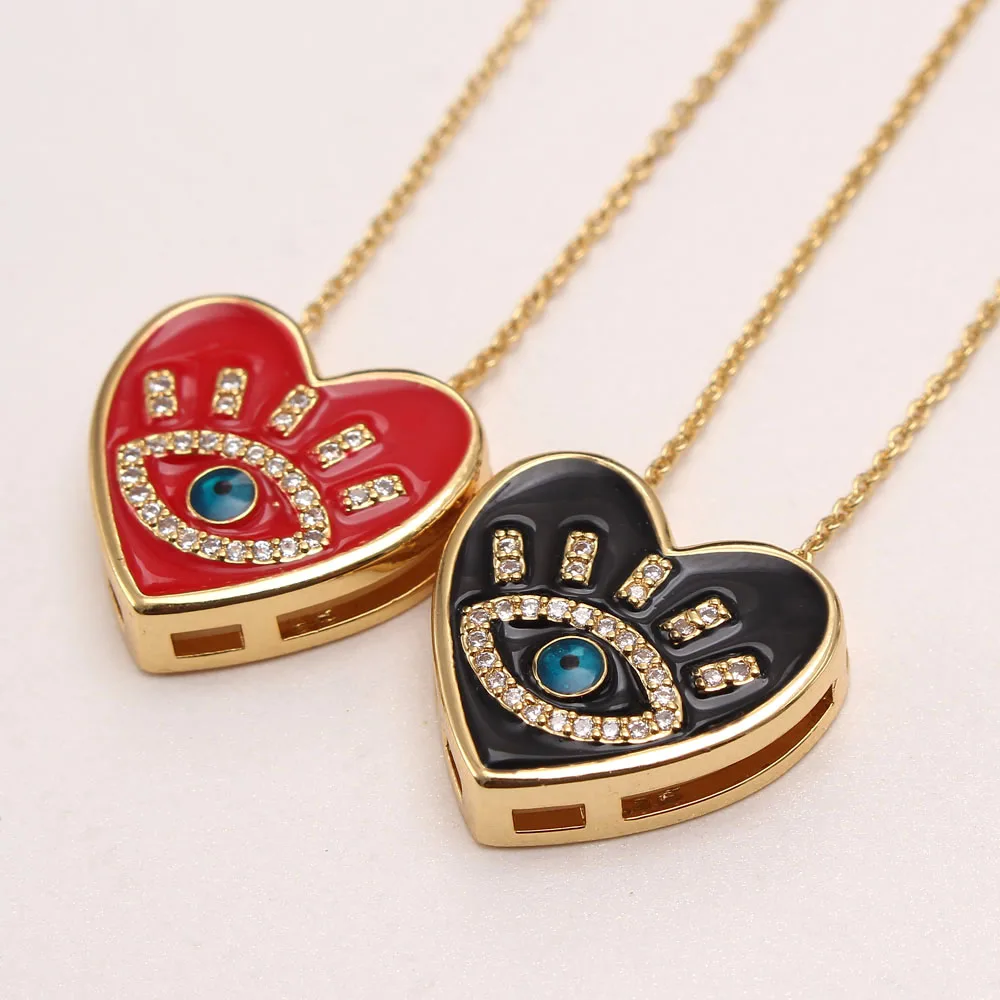 

MHS.SUN Wholesale Price Love Heart Pendant Necklace With AAA Zircon Jewelry Eye Charming Chain Necklace For Women Party Gift, Gold