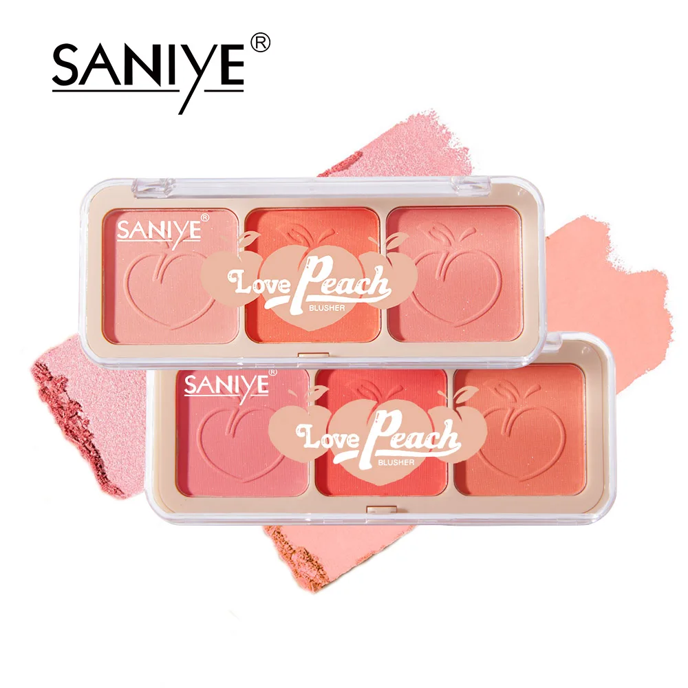 

Saniye hot sale 3 color in 1 peach make up blusher palette cosmetics custom logo korean matte powder blush palette private label, 3 colors