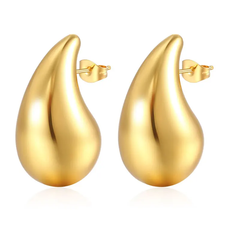 Minimalist Pure Color 18K Gold Plated Stud Earrings Jewelry High Grade C Shaped Stainless Steel Chunky Waterdrop Earrings Women