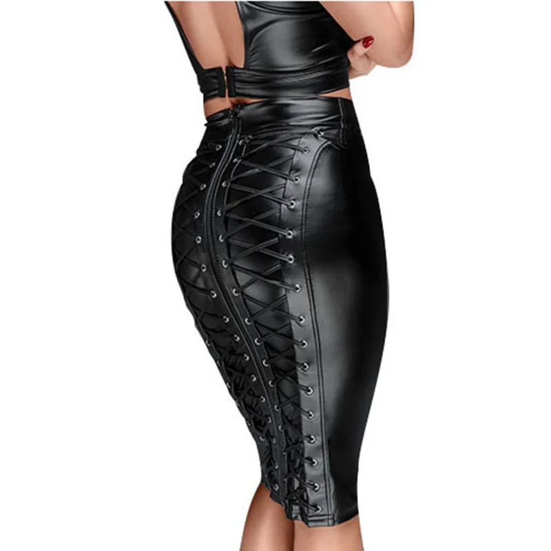 

W878011 Trade assurance comfortable new design fall black sexy leather ties skirt bodycon skirt latest long zipper skirt design