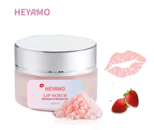 

HEYAMO Private Label Lip Scrub Exfoliate De Labios Lightening Lip Treatment Sugar Lipscrub Coconut Flavor Pink Exfoliating Scrub, Pink, blue, white