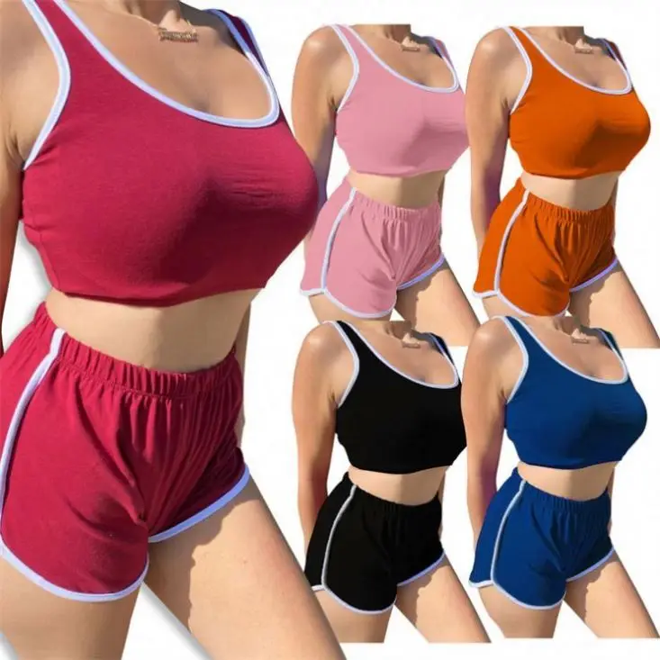 

Wholesale Summer Women Clothing Tank Top Two Piece Pants T Shirt 2pc Sets For Shorts gym set Sports Suit