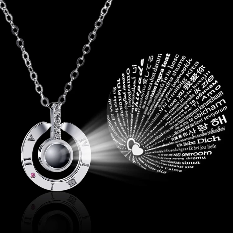 

Multi Style Luxury Fashion Pvd Plated Necklaces Jewerly Women Projection I Love You Necklace In 100 Languages For Ladies Ring, Gold silver