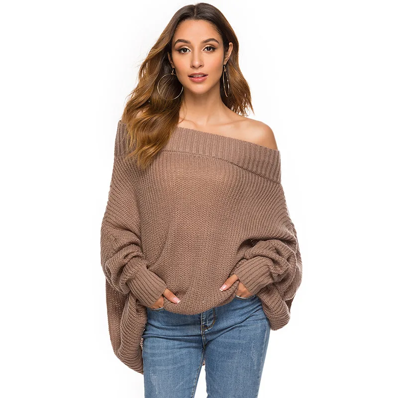 

Hot sale antumn and winter knitted brown solid long women sweaters, 5options