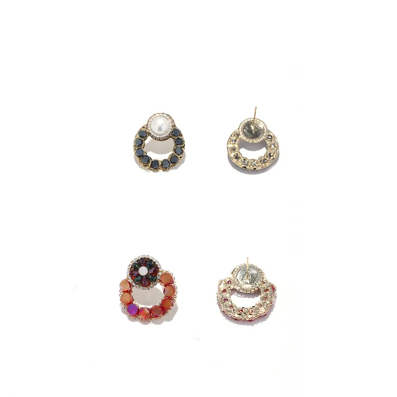 

Black Set Post Piedra Plated Rainbow Piercing Polymer Clay Puff Holders Plastic Bags Private Label 6 Pair Ear Stud Earrings, As photo