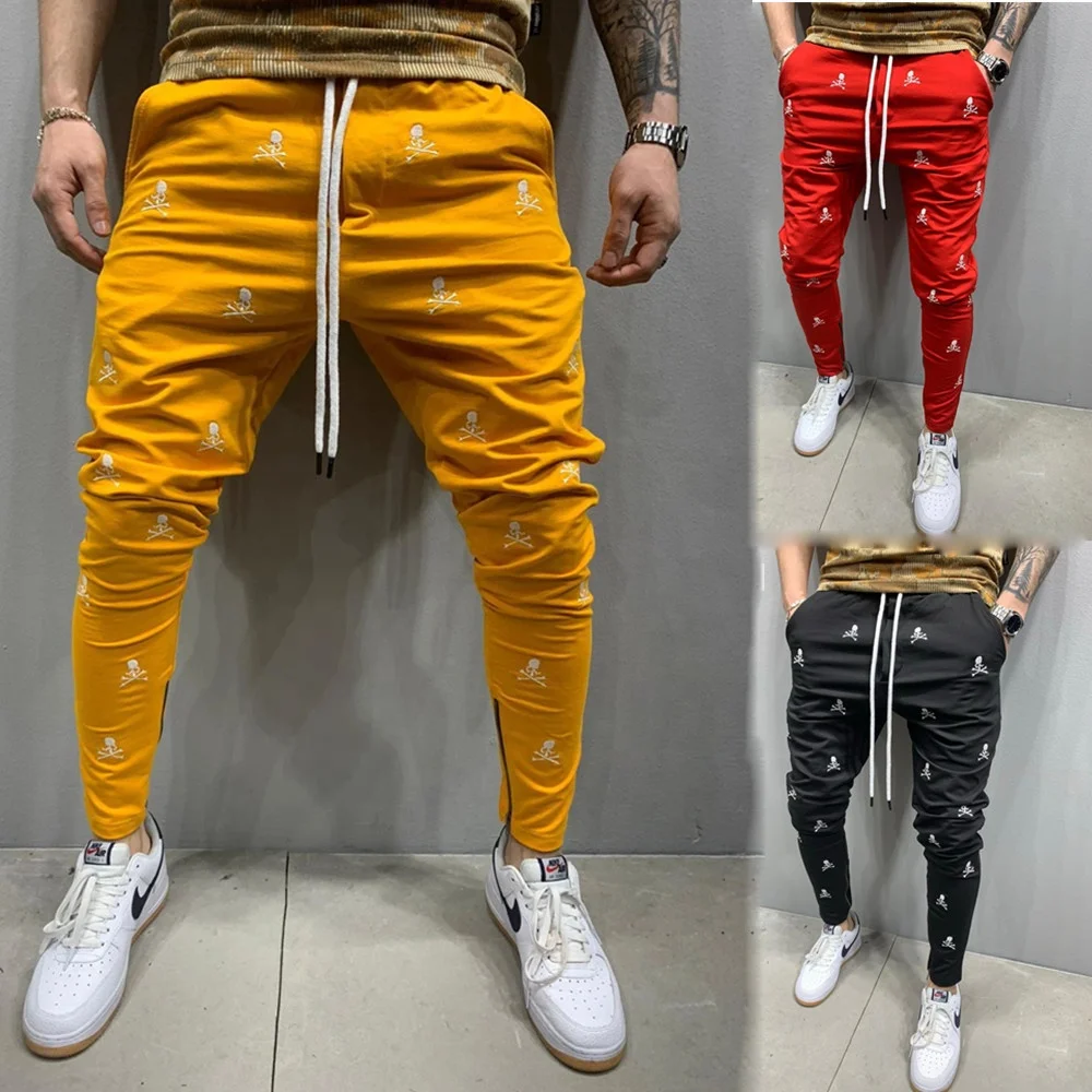 

YD High fashion embroidery skull for men's clothing casual trousers pants with zipper slit hip hop man trousers / pants