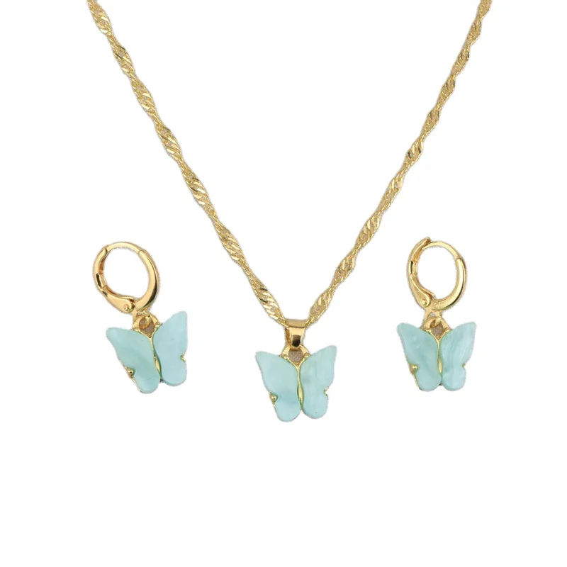 

Sweet Colorful Acrylic Butterfly Necklace Big Hoop Butterfly Earrings Set
