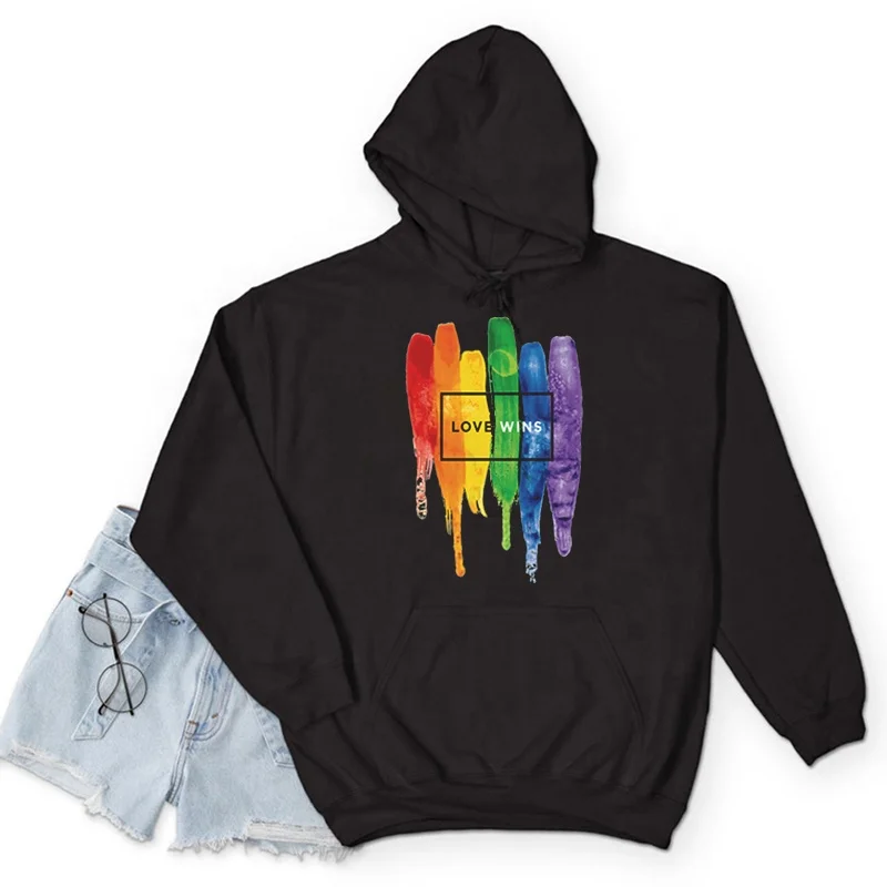 

Female Hoodies rainbow lgbt Women Oversized Sweatshirts Women's Long Sleeve Tops Casual Hooded Women Pullovers Clothes, Black and white