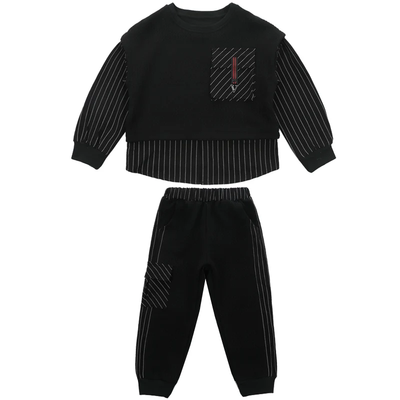 
DRZYF2008B01 Spring Autumn Kids Clothing Sets Fashion Design Casual Black Boy Sweatshirt and Pants Clothes Children 