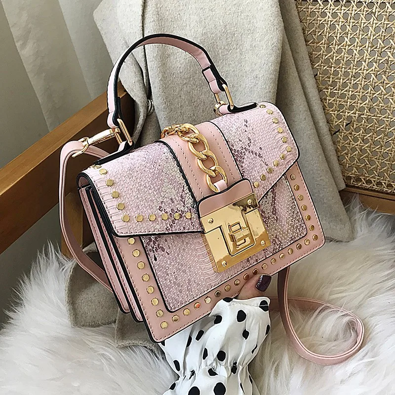 

Bag woman 2021 new Korean version personality snake rivet cross-body single shoulder bag fashionable lady handbag, Different colors