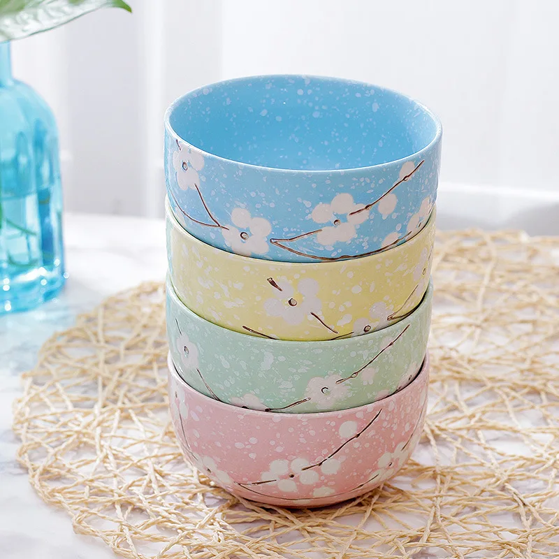 

japanese korean style hand painted handpainted hand made ceramic rice soup bowl set, Black