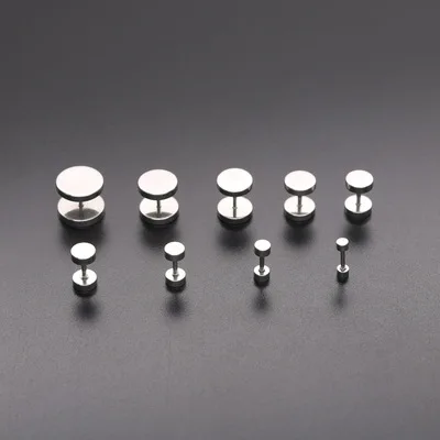 

Fashion titanium steel barbell earrings men's and women's stainless steel round cake dumbbell earrings earrings