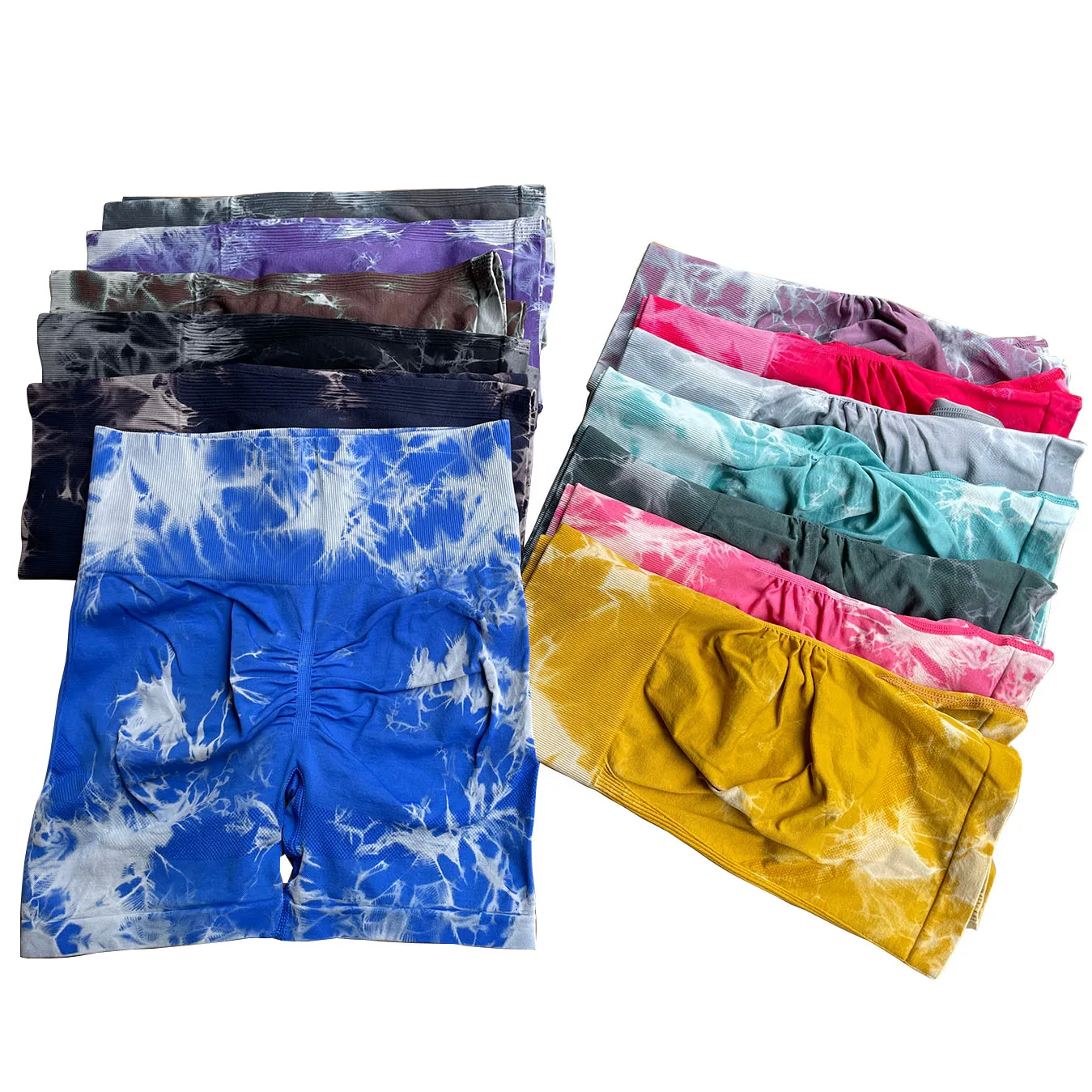 

Women Soft Compression Quick Dry Seamless Tie Dye Scrunch Yoga Shorts