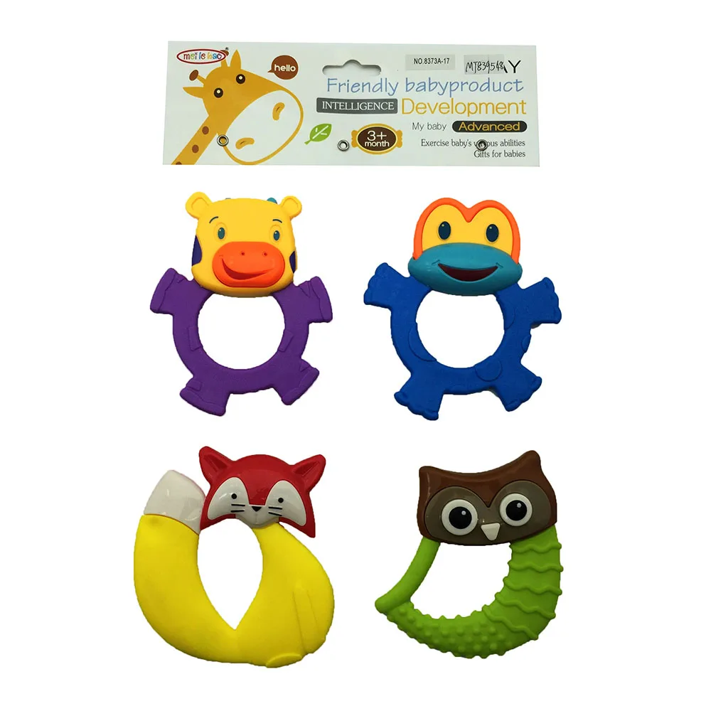 colorful squeezing 4pcs mixed shape hand bells plastic baby rattle toys