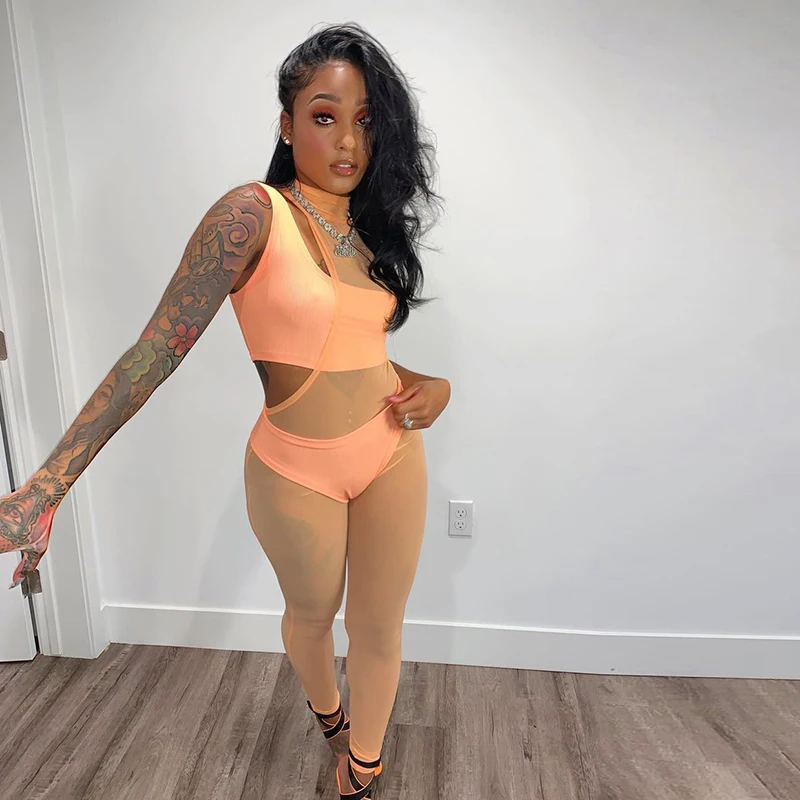 

Bomblook K21ST152 Fashion Two Piece Set Casual Home Wear Short Sleeve O-neck Fitted See Through Sets