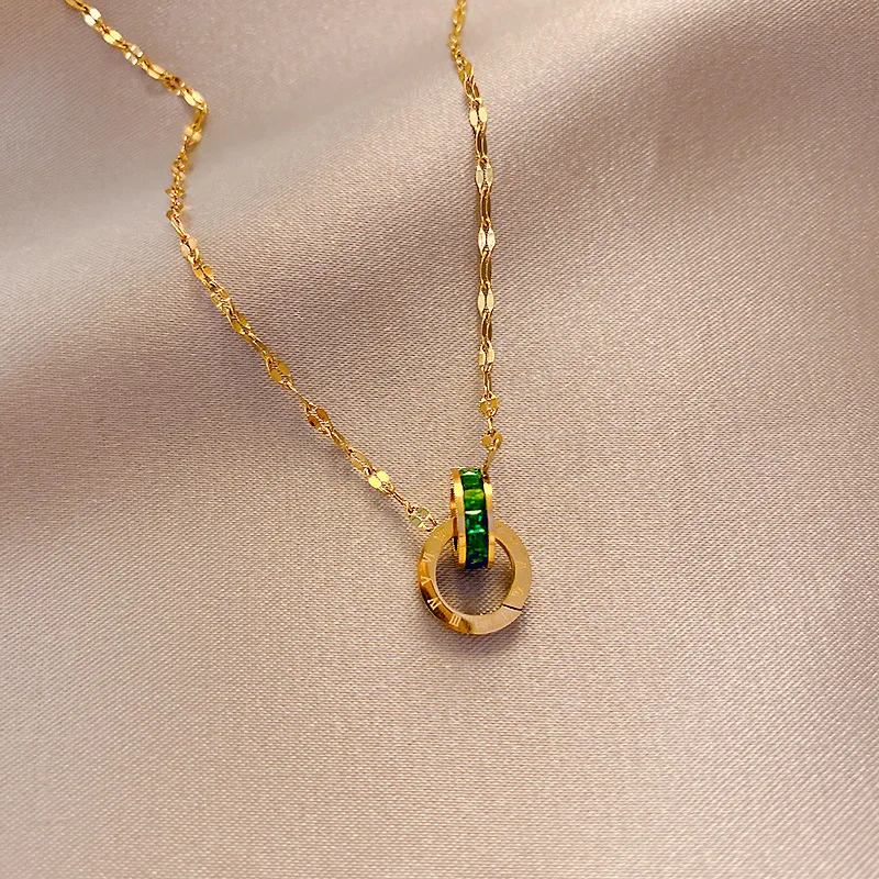 

fashion green roman numeral crystal pendant necklace
