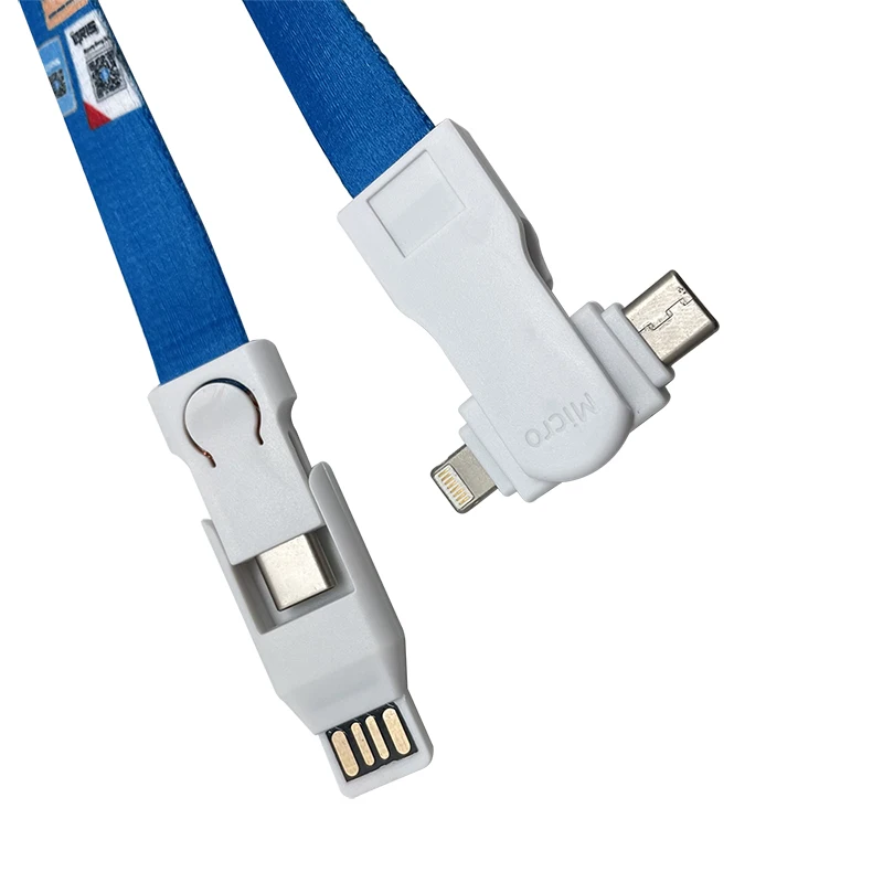 

2021 Trending Top Rated Fabric USB Charging Cord Micro USB Type C Lightning 4 in 1 Lanyard USB Charger Cable