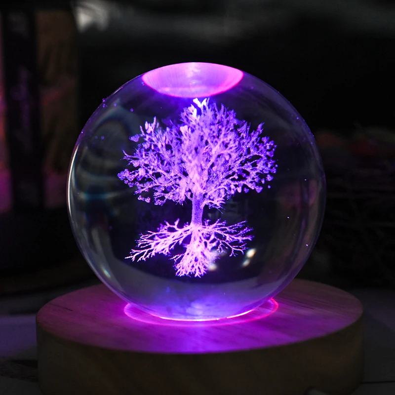 Wholesale Healing 3D LED Light Crystal K9 Glass Sphere Polished with 3D Laser Engraving for Decorative Purposes