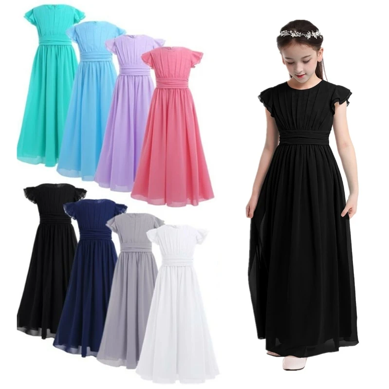 

Luxury Flower Girls Midi Dress Short Sleeves Maxi Skirt Bridesmaid Pageant Birthday Party Dress