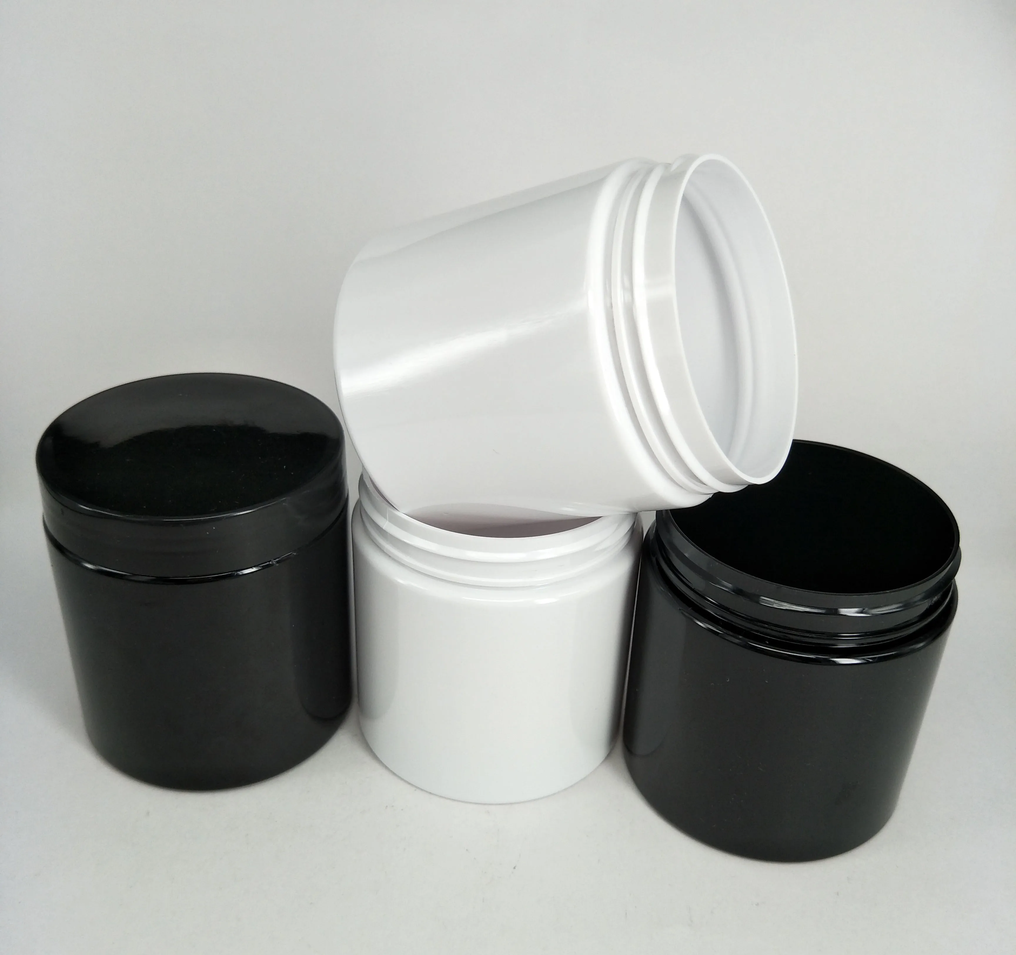 
Black Matte Soft Touch or Shiny black PET Protein Powder Jar 