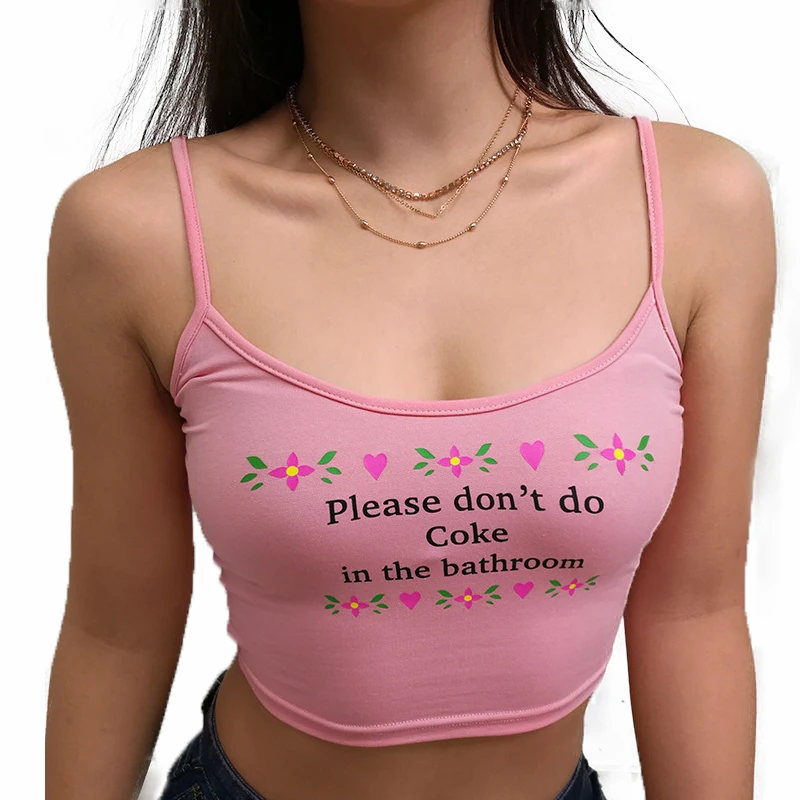 

Low Price Summer Women Letter Print Straps Vest Short Sleeveless Sexy Crop Tops, Yellow/pink/purple or customized