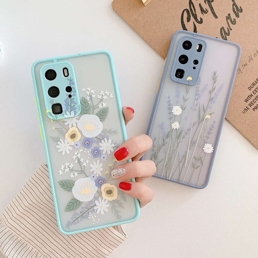 

HOCAYU Luxury Fashion Art Flower Clear Cell Phone Case For Huawei P40 Pro P30 Mate 30 Pro Shockproof Mobile Back Cover Cases