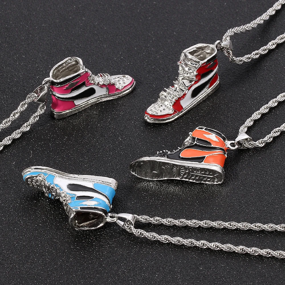 

Mini Hip-hop Sneaker Stainless Steel Pendant Necklace Cool Collar Fashion Male Street Style Rapper Choker Shoe Necklace