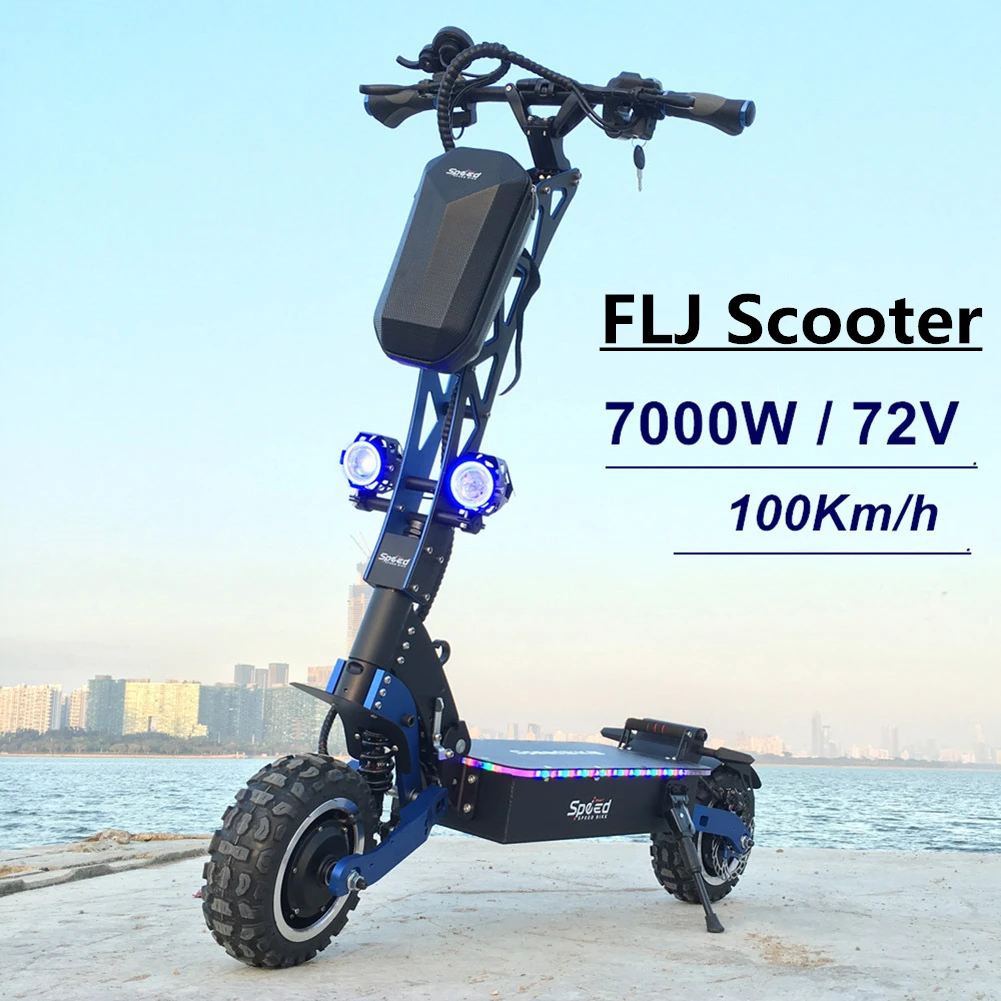 

2020 FLJ Cool design 11inch Electric Scooter 7000W Foldable electric motorcycle with Colorful LED Light For Adults