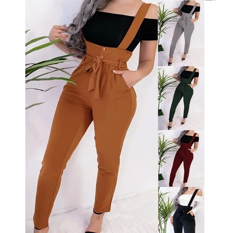 

Newest fashion women's pants & trousers solid color ropa mujer pantalones suspender high waist Casual trousers Pants, Khaki,gray,green,black,burgundy