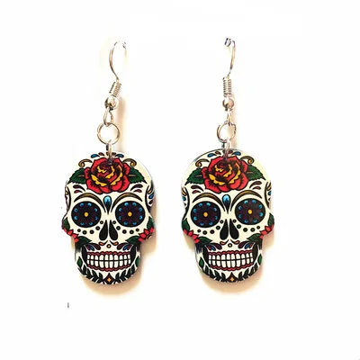 

SC Fashion Flower Pattern Skull Earrings Cute Acrylic Earrings Colourful halloween earrings for Women Girls Gift Jewelry