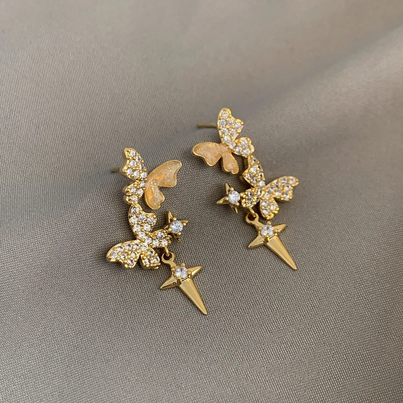 

Vershal F-58 18k Gold Plated Vintage Retro Zircon Butterfly Spike Drop Earrings For Women