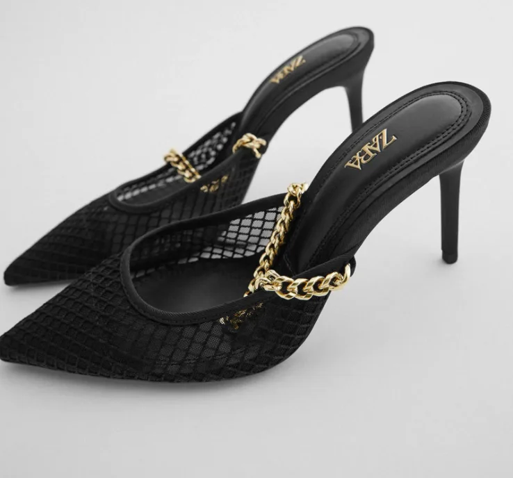 

amazon factory ladies big chain high heels sandal sexy pointy toe with slippers dress party women's shoes strap sandals female