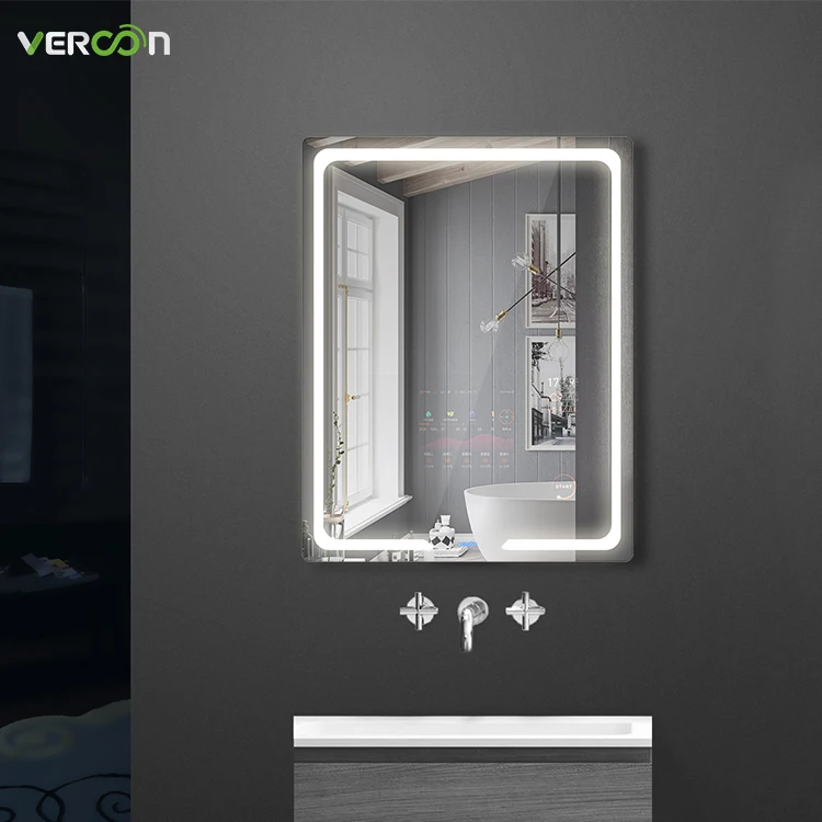

Vercon Sanitary smart bathroom mirror intelligent smart Wifi touch screen smart LED mirror waterproof for hotel