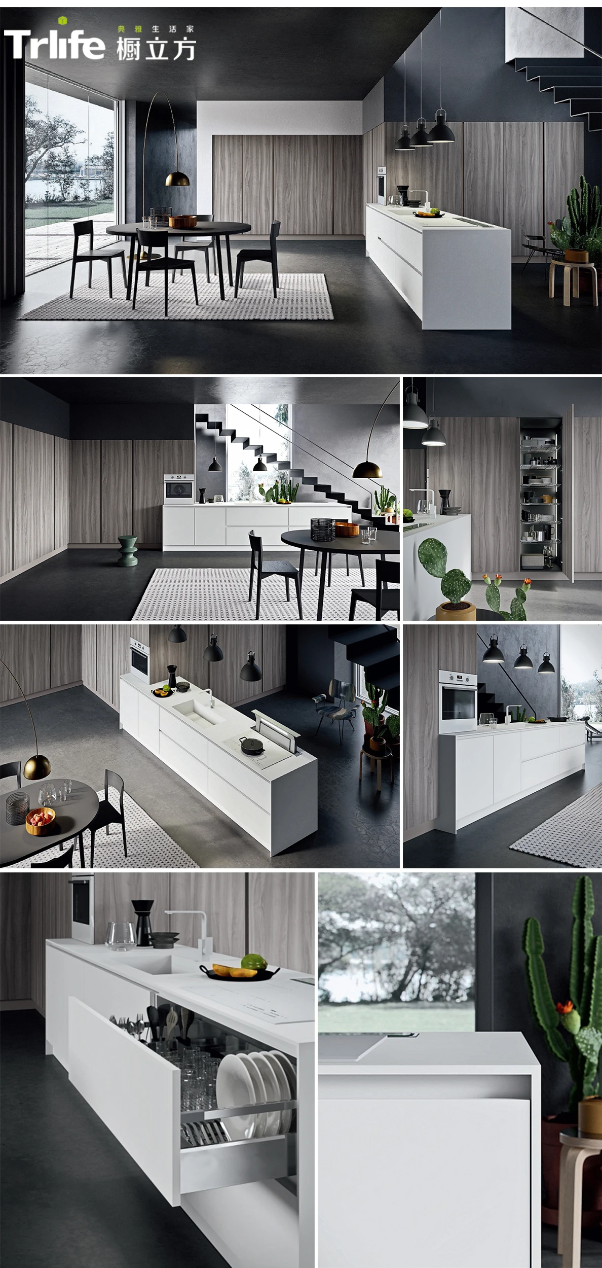 Custom hands-free modern design matte finish kitchen island cabinet