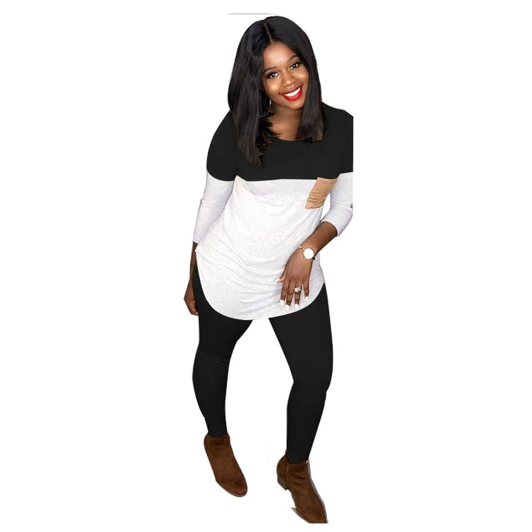 

LD8614 fashion trendy women sets two piece patchwork casual wear fall clothing for women, As picture or customized make