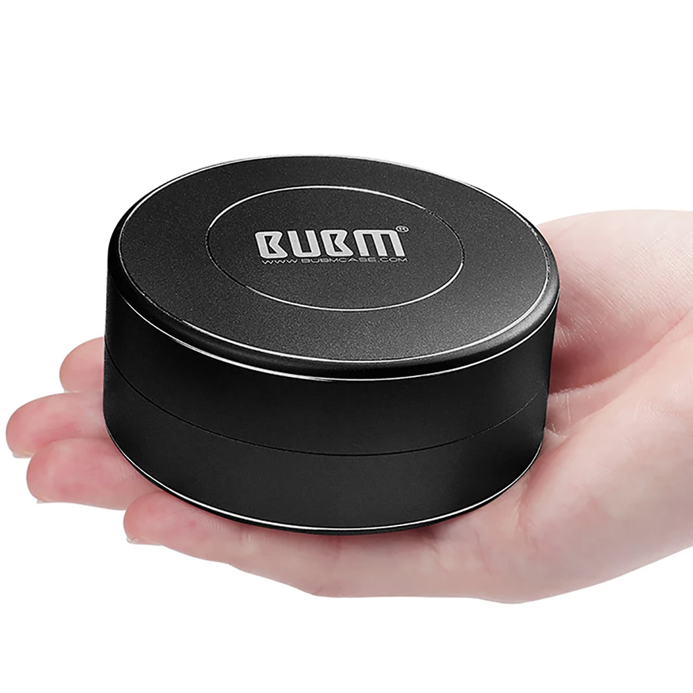 

BUBM Small Portable Fancy Waterproof Metal Metallic Aluminium Alloy Round Earphone Case for Earbuds, Red black gold silver