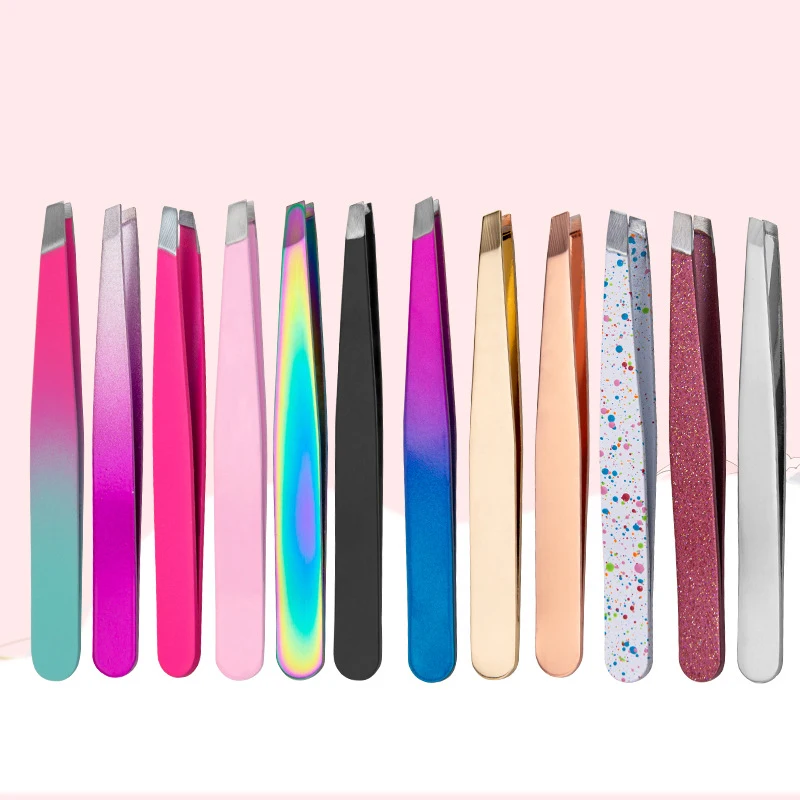 

Hot selling private label stainless steel slanted holographic eyebrow tweezers mould