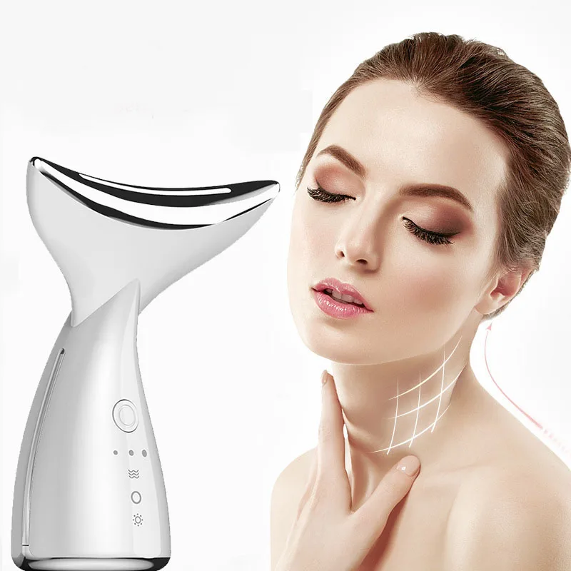 

Itembeauty Skin Led Vibrating Anti Aging Facial Massager Skin Firming Neck with Heating Fan Meaning U Shape Neck Massager, White,black