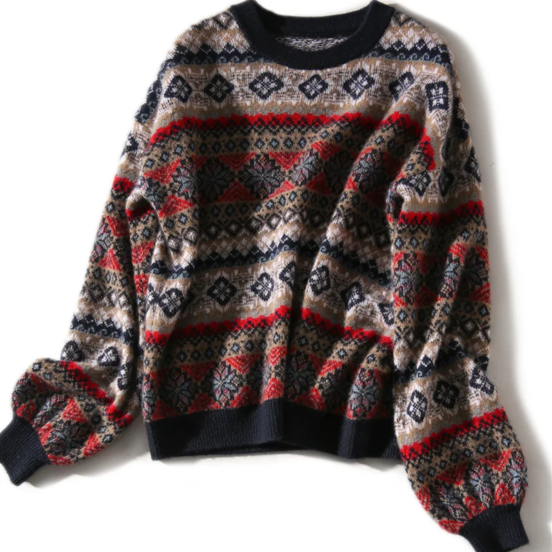 

Christmas ladies warm sweater snowflakes o-neck knitted pullovers for women, Mixed colors