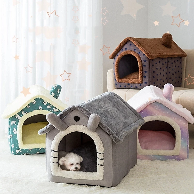 

Foldable Deep Sleep Pet Cat House Indoor Winter Warm Cozy Cat Bed for Small Dog Cat Kitten Teddy Comfortable Kennel Pet Supplies, 4 color