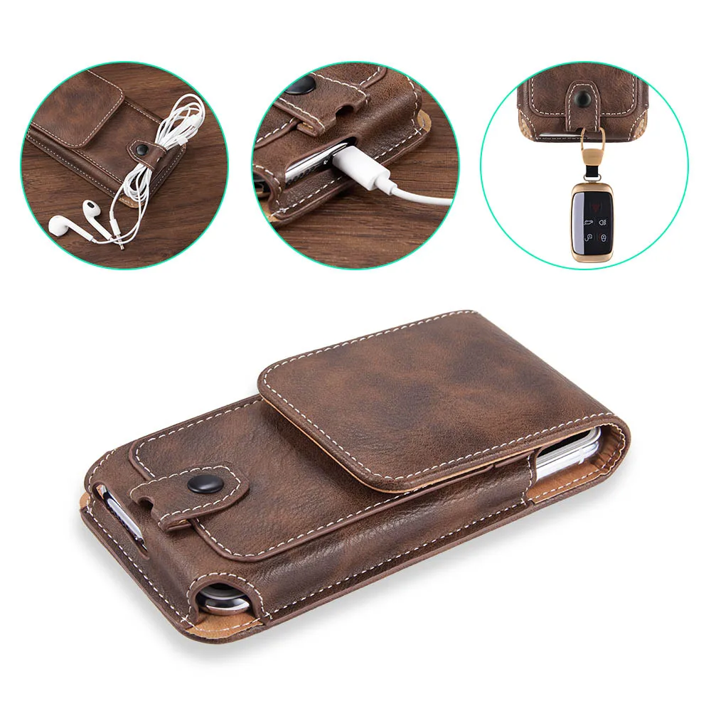 

Universal Pouch Leather phone Case For phone XS X 6 7 8 plus Waist Bag Magnetic holster Belt Clip phone cover for redmi 5 plus