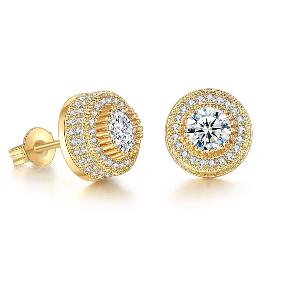 

2021 New Arrival Trendy Jewelry Hip Hop Iced Out Men Earrings Stud Gold Silver Plated Crystal Zircon Stud Earrings For Women, Rose gold silver