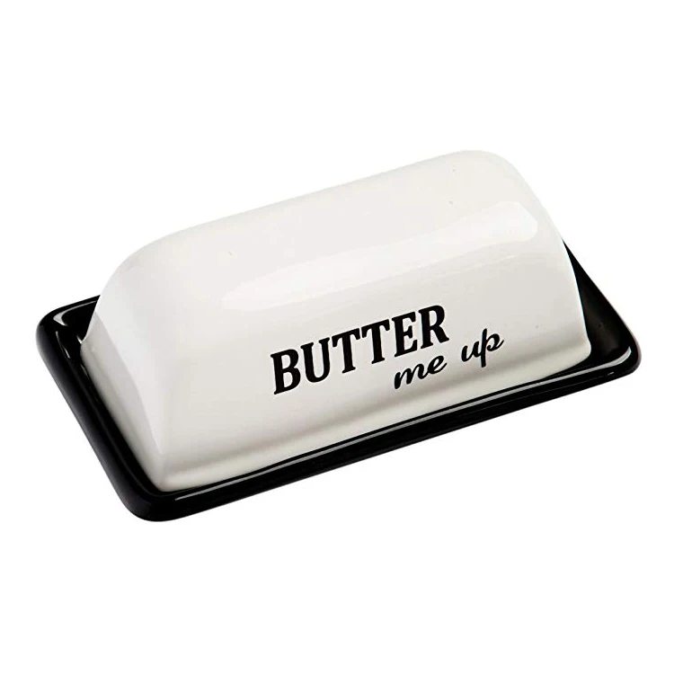
custom logo color glazed porcelain ceramic butter keeper with lid 