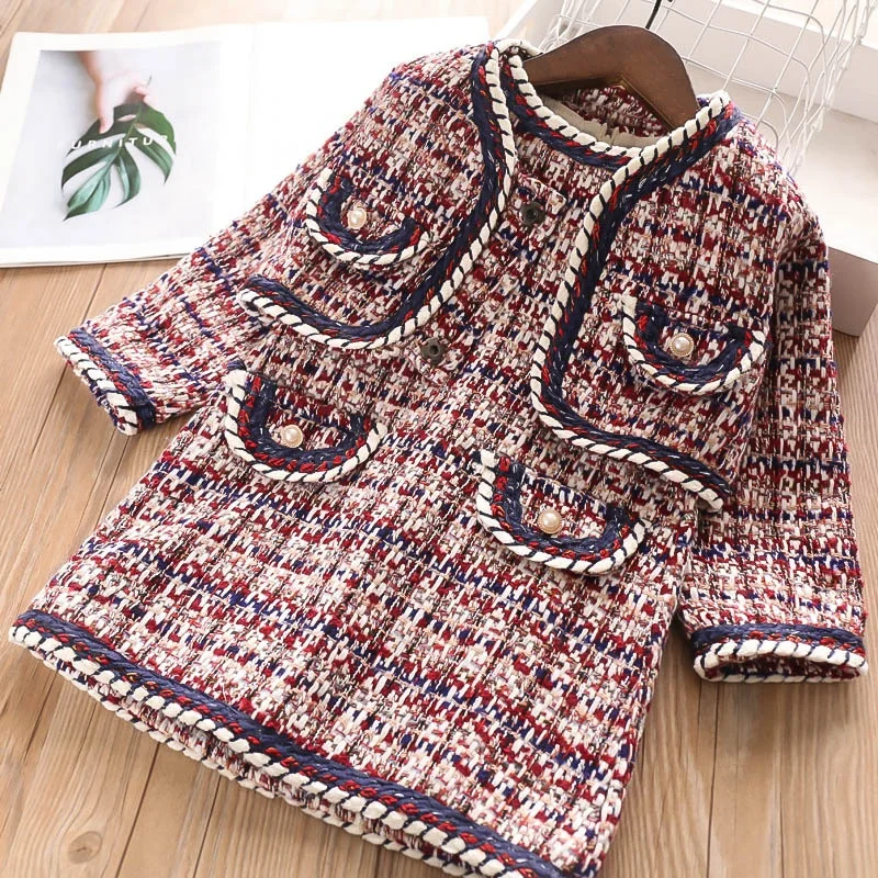 

autumn toddler baby girl clothes sets fashion girls coat with dresses plaid boutiques children's clothes fall high quality
