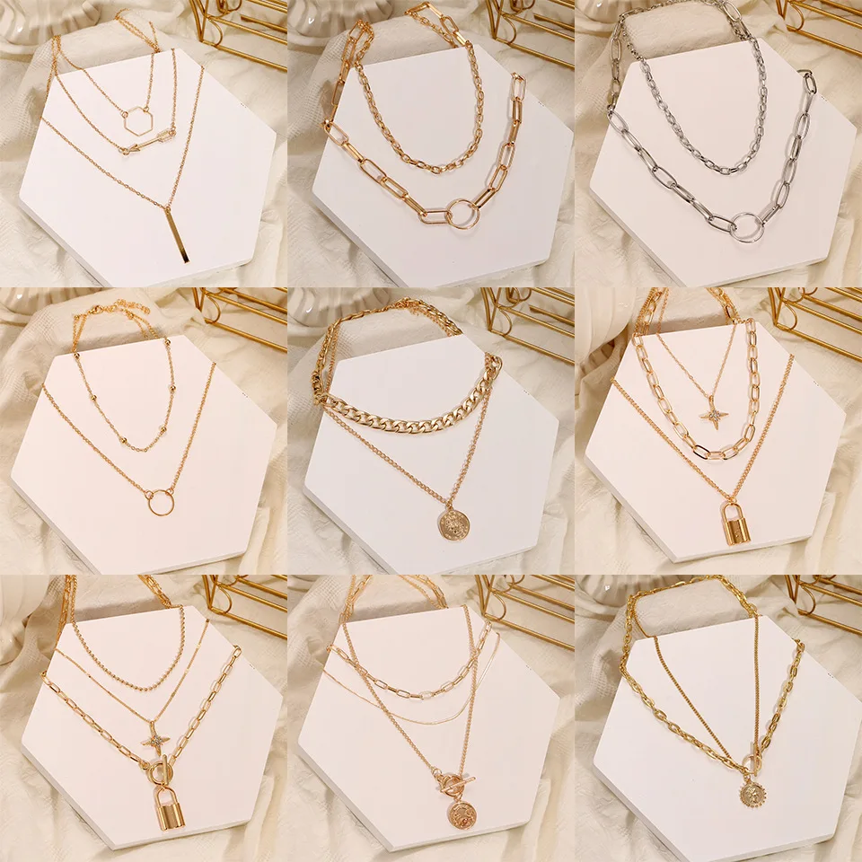 

Aug jewelry Mixed wholesale mixed batch optional retro circle bronze beads bulk love geometric alloy arrow multi-layer necklace, Picture shows