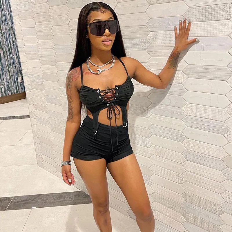 

Trendy Clothing Sexy Outfit Corns Tethered Waistcoat Matching Two Piece Short Set