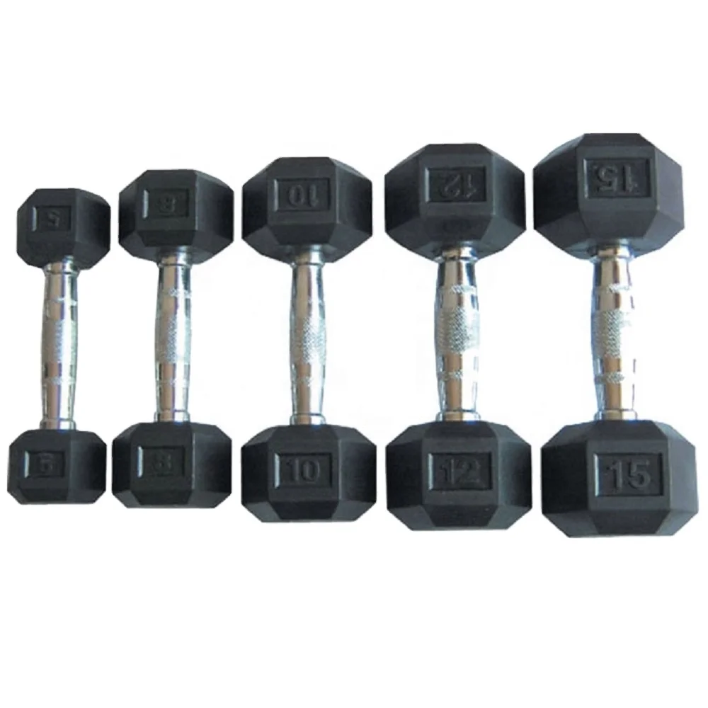 

Hot Selling Household Manufacturers Cheap Hexagonal Fixed Rubber Dumbbells sets Fitness Equipment for Man, Black