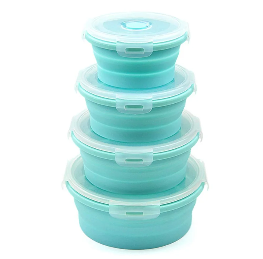 Set of 4 Round Collapsible Food Storage Containers With Lids